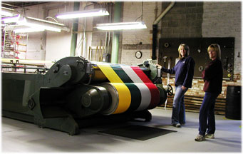 Kim and Meme warping polyester yarn for Grosgrain Ribbon.